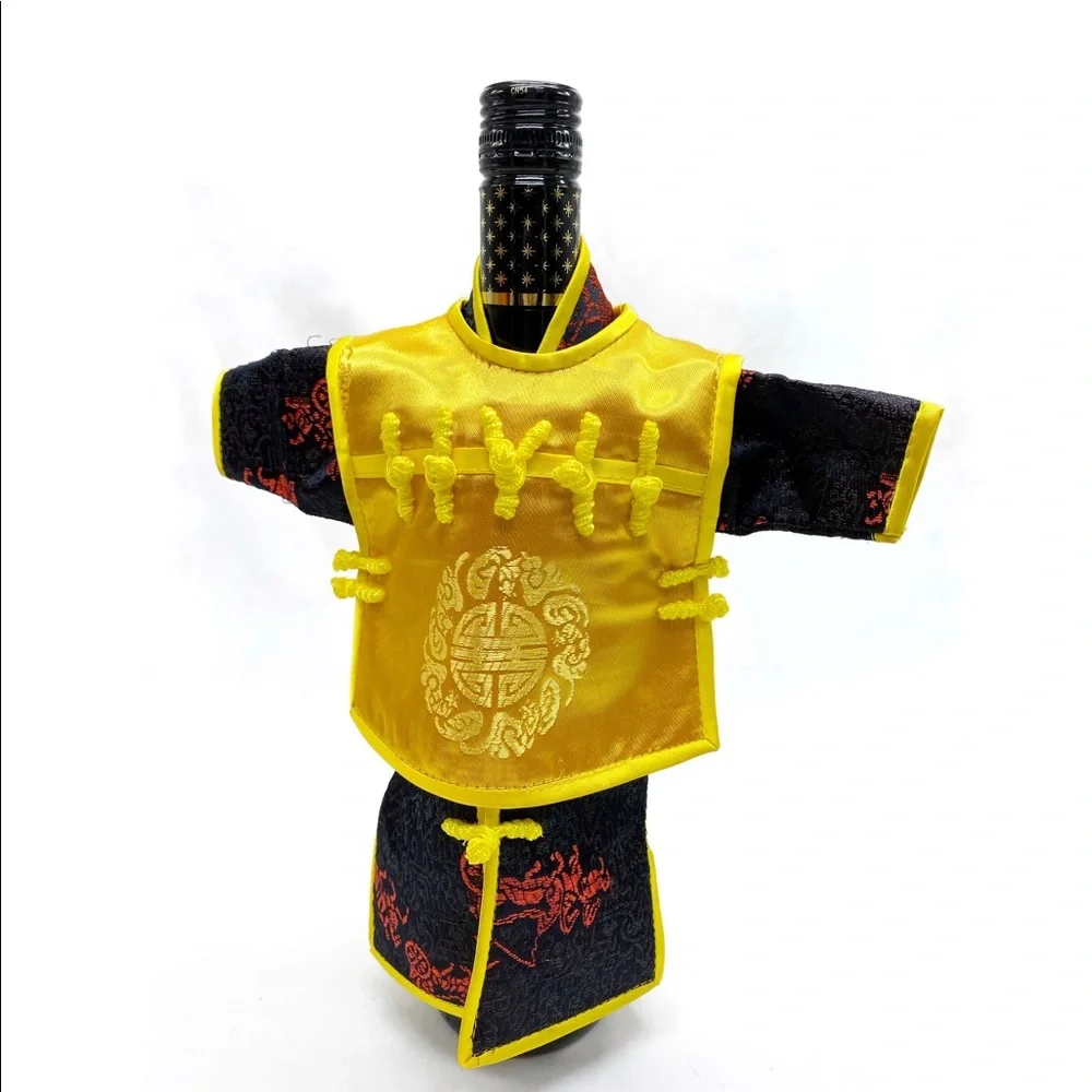 Chinese Brocade Dress Wine Bottle Covers Cheongsam Set of 2 NEW